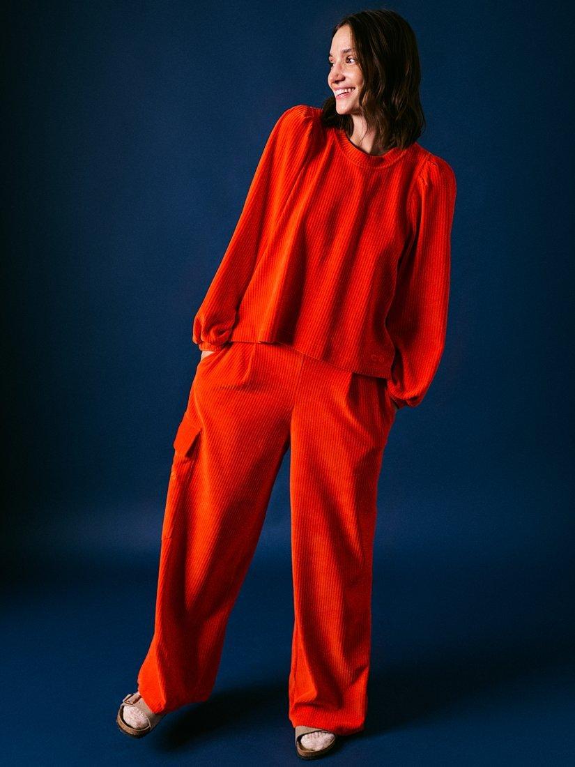 Product image 3 of 5, which shows Cape Cove Marley Corduroy Velour Top, Red, XS