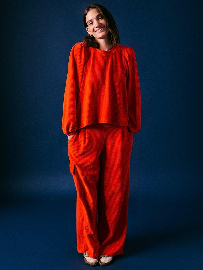 Product image 5 of 5, which shows Cape Cove Marley Corduroy Velour Top, Red, XS