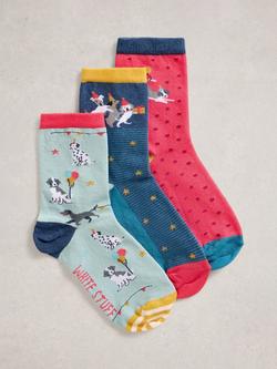 White Stuff Cotton Blend Party Dog Ankle Socks, Pack of 3, Blue/Multi, Blue/Multi