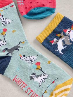 White Stuff Cotton Blend Party Dog Ankle Socks, Pack of 3, Blue/Multi - view 2, Blue/Multi