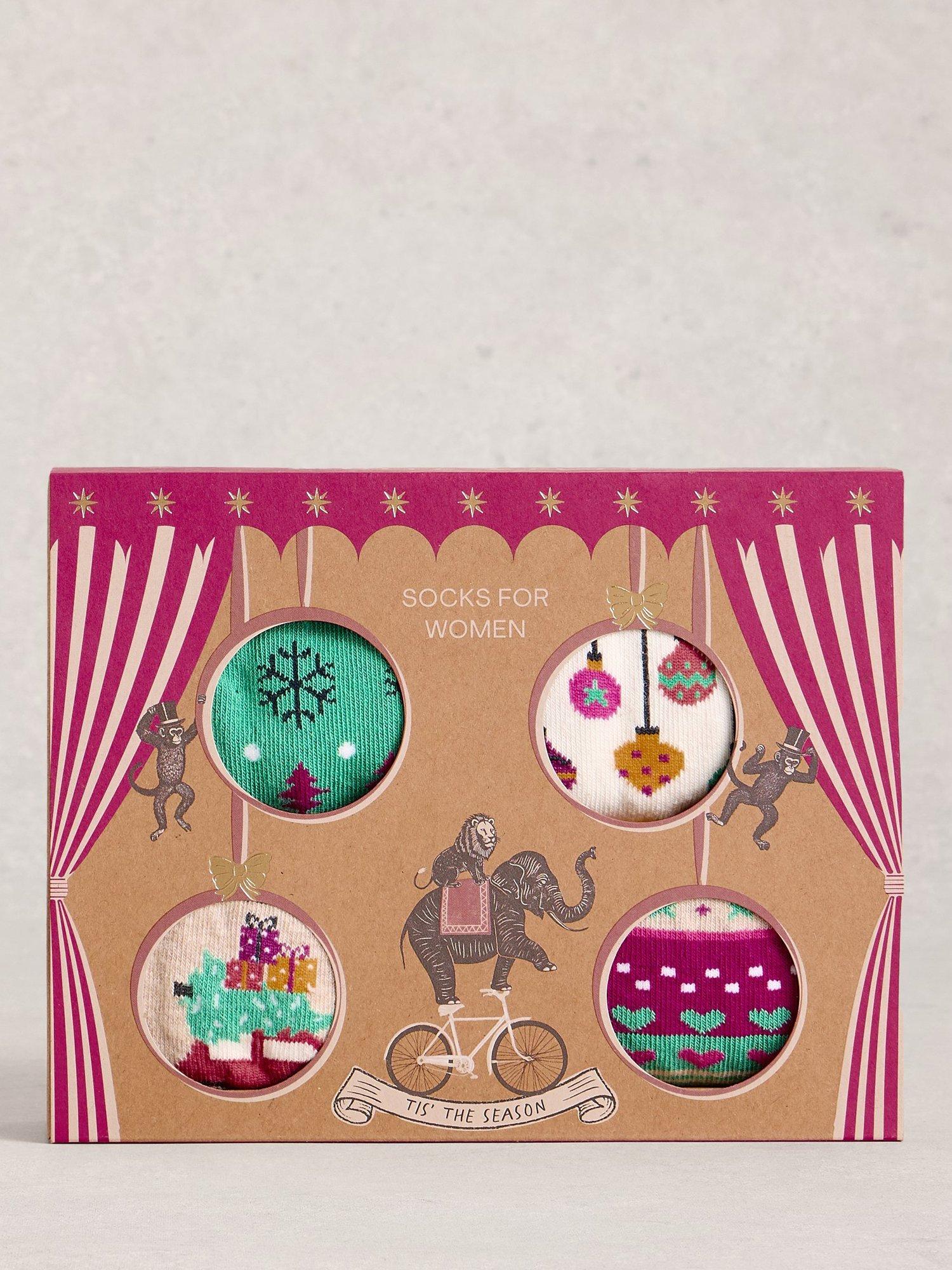 Product image 3 of 4, which shows White Stuff Christmas Ankle Socks, Pack of 4, Multi, 3-5.5