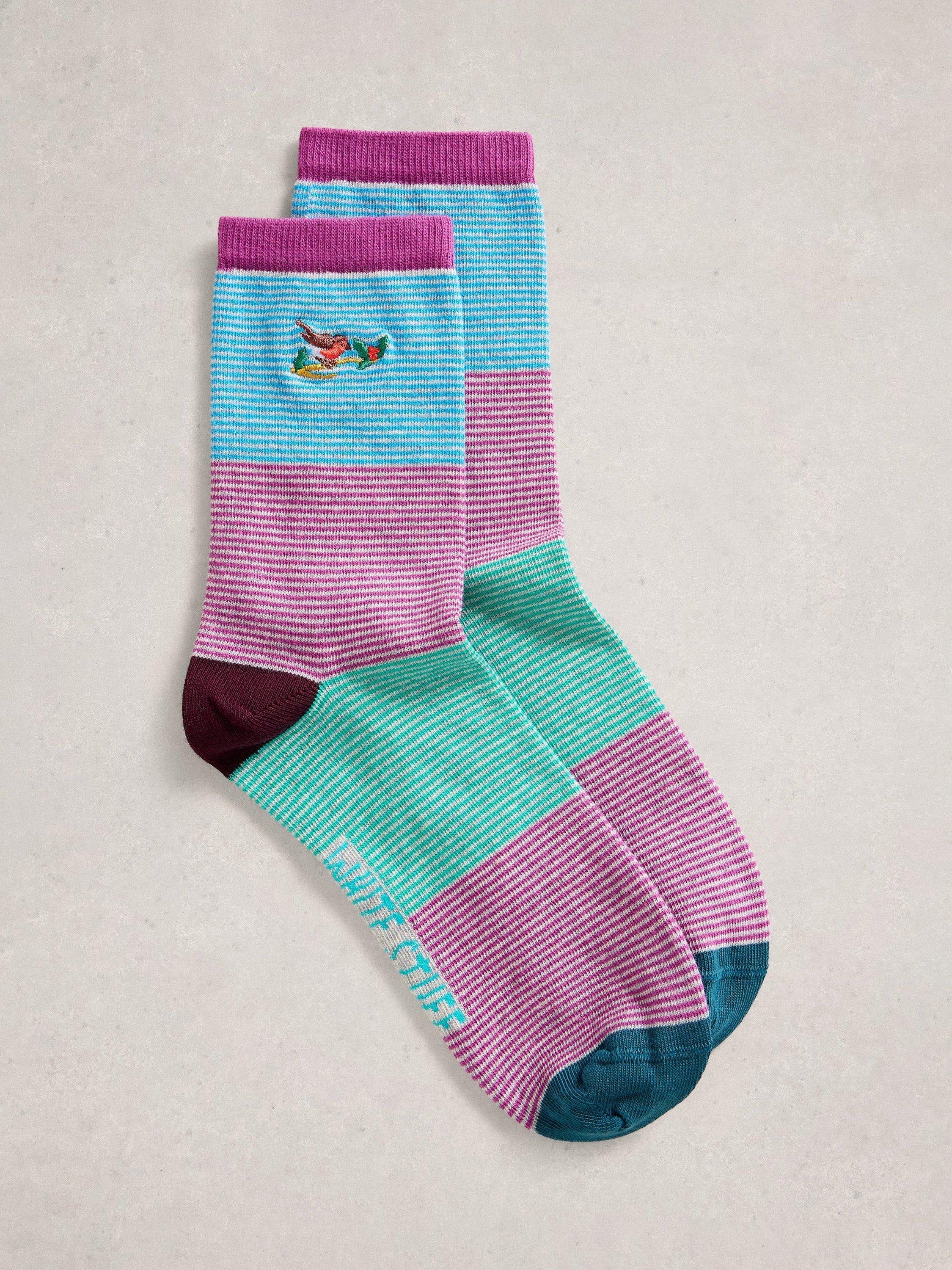 Product image 1 of 2, which shows White Stuff Embroidered Ankle Socks, Multi, 3-5.5