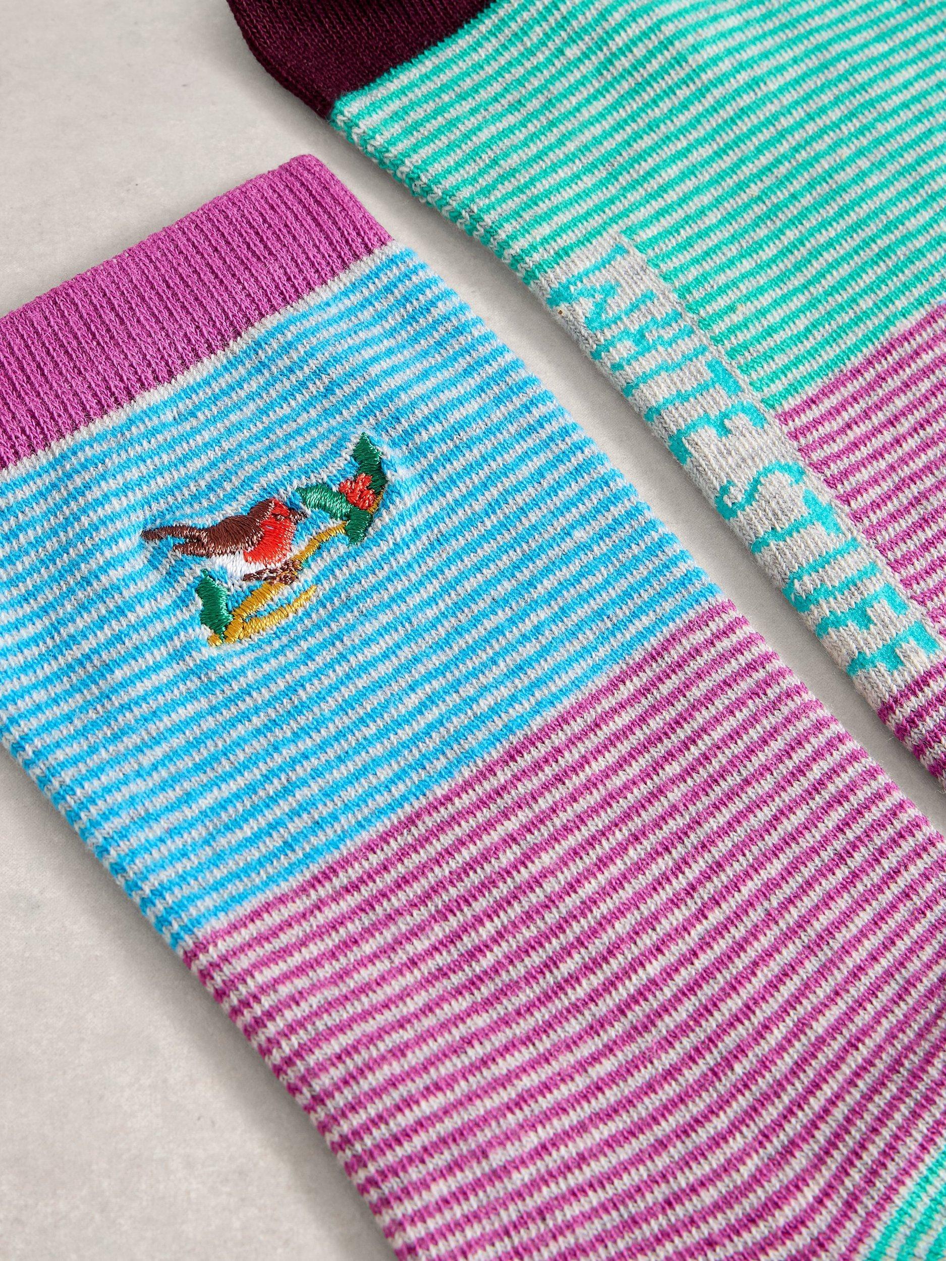 Product image 2 of 2, which shows White Stuff Embroidered Ankle Socks, Multi, 3-5.5