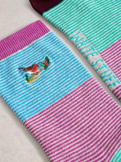 White Stuff Embroidered Ankle Socks, Multi - view 2, Multi