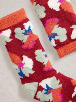 White Stuff Floral Crew Socks, Red/Multi - view 2, Red/Multi