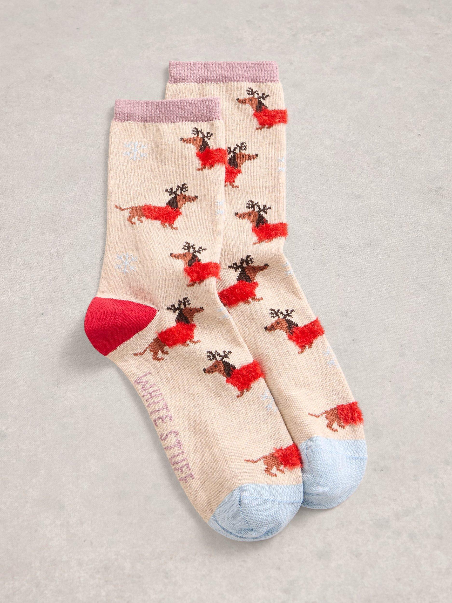 Product image 1 of 2, which shows White Stuff Fluffy Ankle Socks, Cream/Multi, 3-5.5