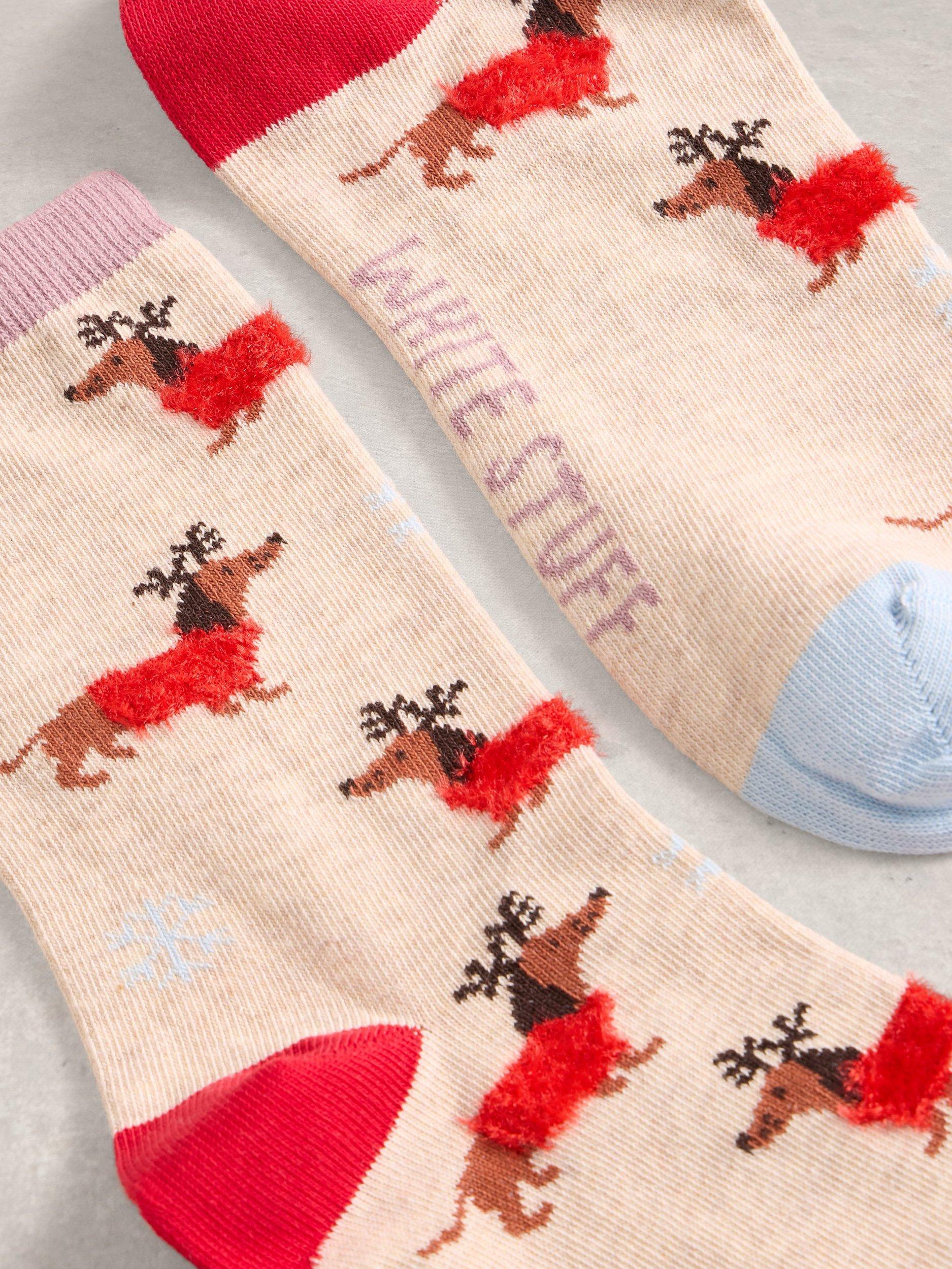 Product image 2 of 2, which shows White Stuff Fluffy Ankle Socks, Cream/Multi, 3-5.5