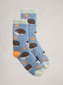 White Stuff Hedgehog Ankle Socks, Light Blue/Multi, Light Blue/Multi