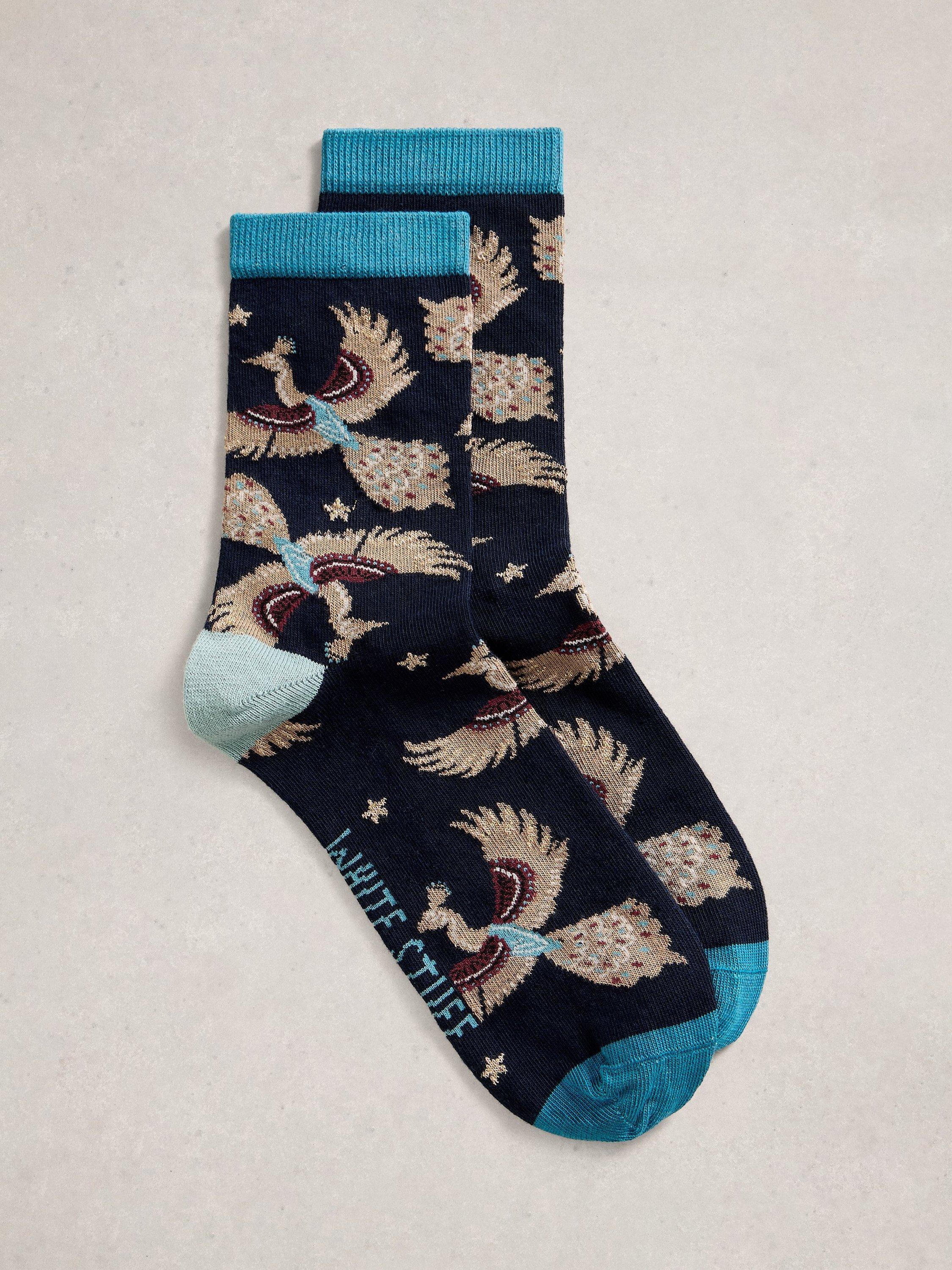 Product image 1 of 2, which shows White Stuff Pattern Ankle Socks, Navy/Multi, 3-5.5