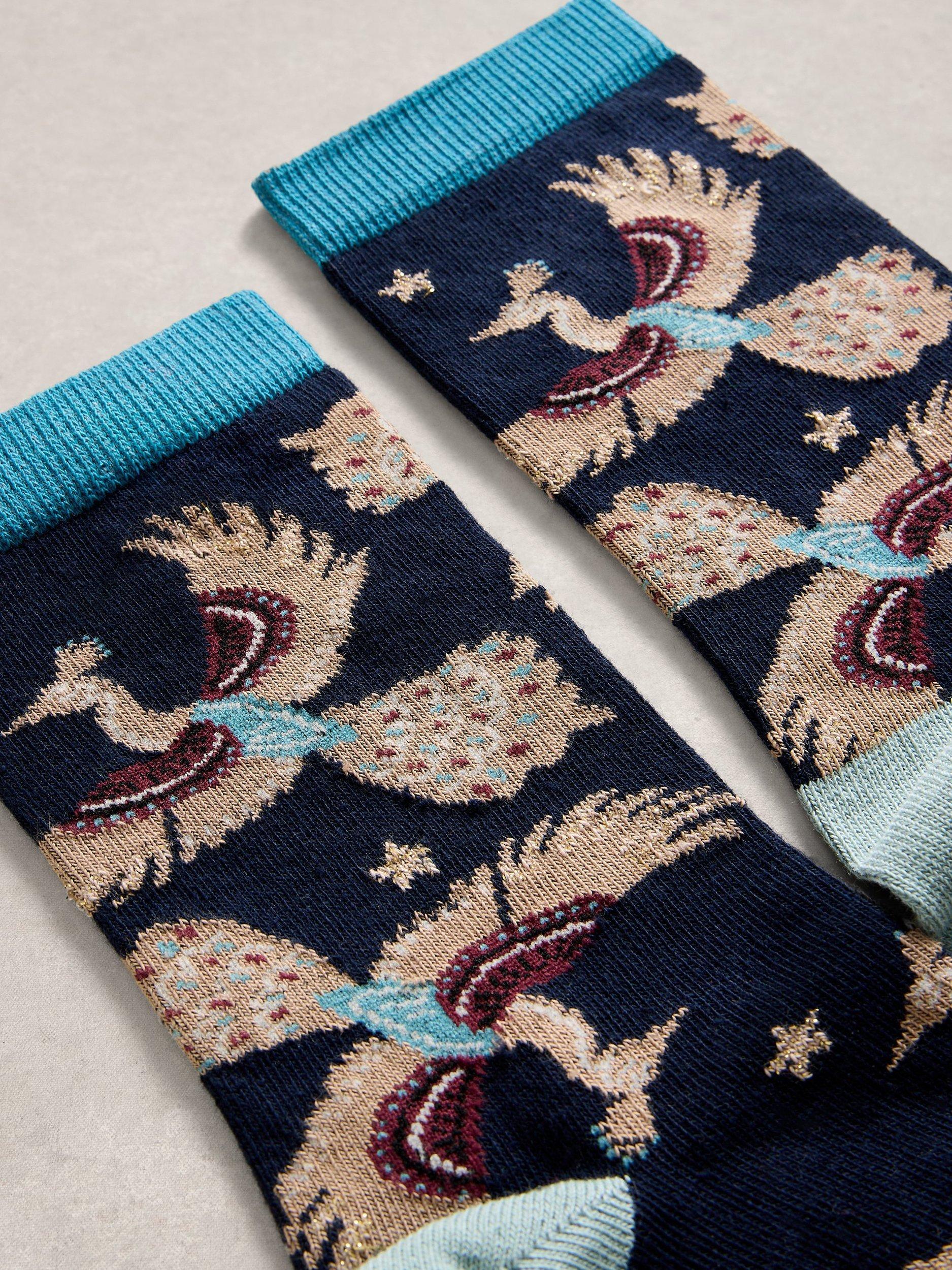 Product image 2 of 2, which shows White Stuff Pattern Ankle Socks, Navy/Multi, 3-5.5