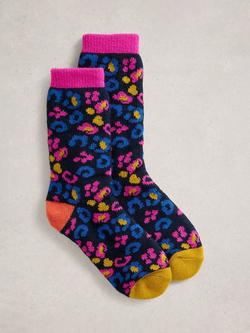 White Stuff Leopard Crew Socks, Blue/Multi, Blue/Multi