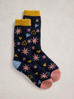 White Stuff Star & Heart Ankle Socks, Navy/Multi, Navy/Multi