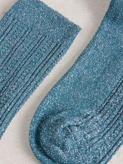 White Stuff Cotton Blend Rib Sparkle Ankle Socks - view 2, Dark Teal