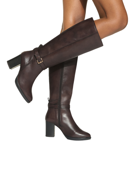 KG Kurt Geiger Sage Leather Stacked Heel Knee High Boots, Brown - view 2, Brown