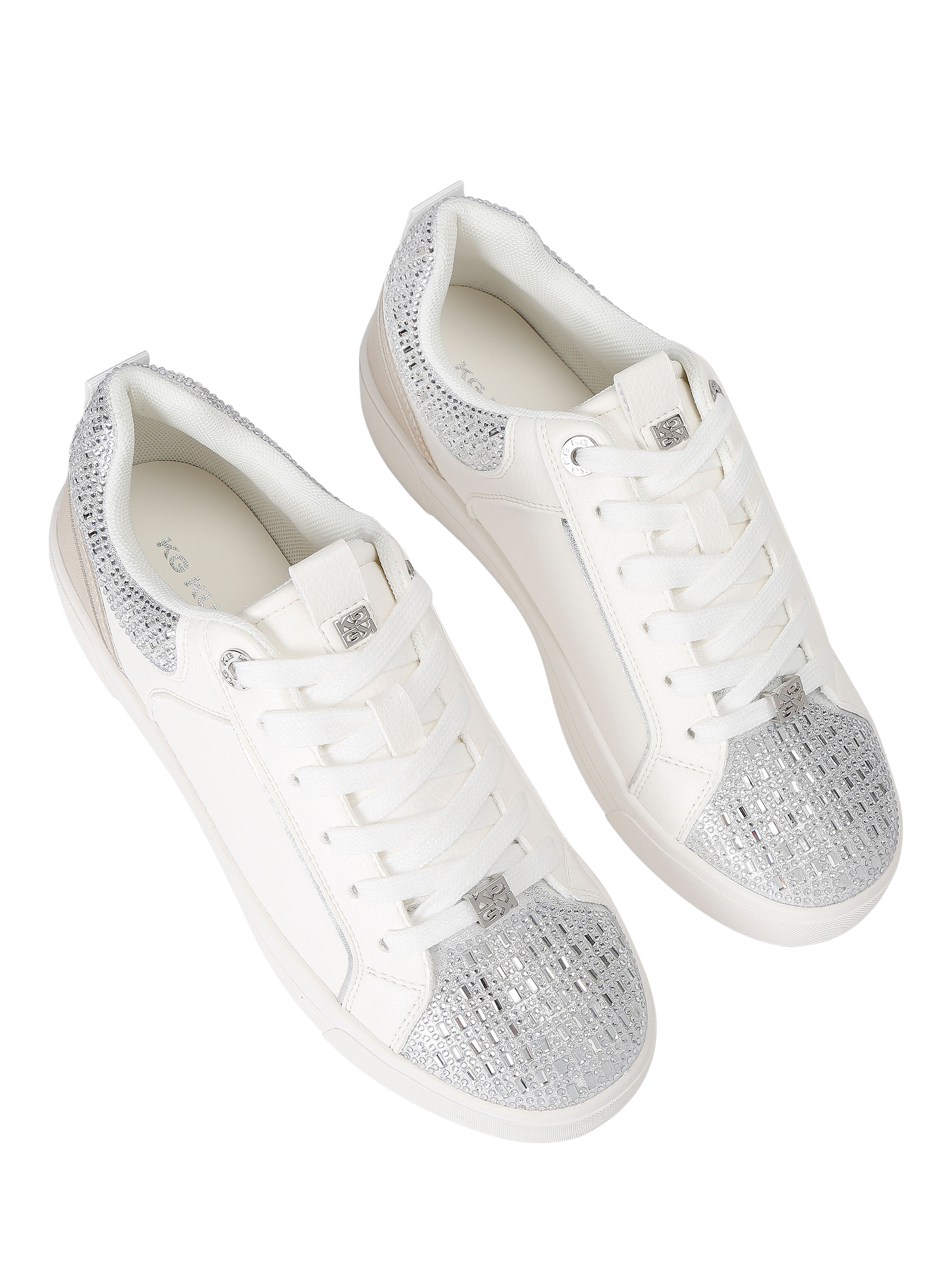 Product image 3 of 5, which shows KG Kurt Geiger Lillian Gem Trainers, White/Silver, 3