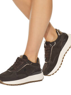 KG Kurt Geiger Louisa2 Suede Lace Up Trainers, Brown - view 2, Brown