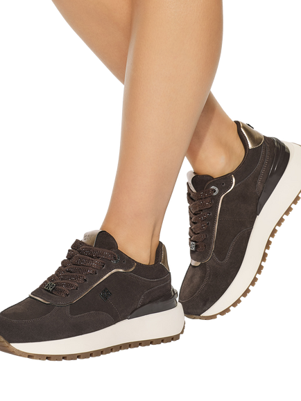 KG Kurt Geiger Louisa2 Suede Lace Up Trainers, Brown - view 2, Brown