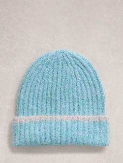 White Stuff Colour Block Beanie Hat, Blue - view 2, Blue