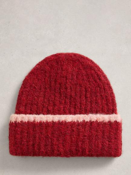 White Stuff Emma Colour-Block Beanie, Dark Red