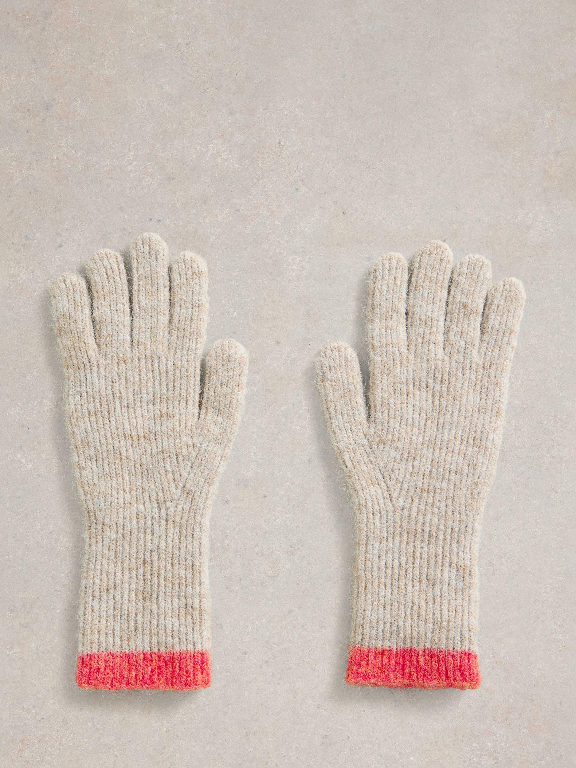 Product image 1 of 3, which shows White Stuff Colour Block Knit Gloves, Natural/Multi, One Size