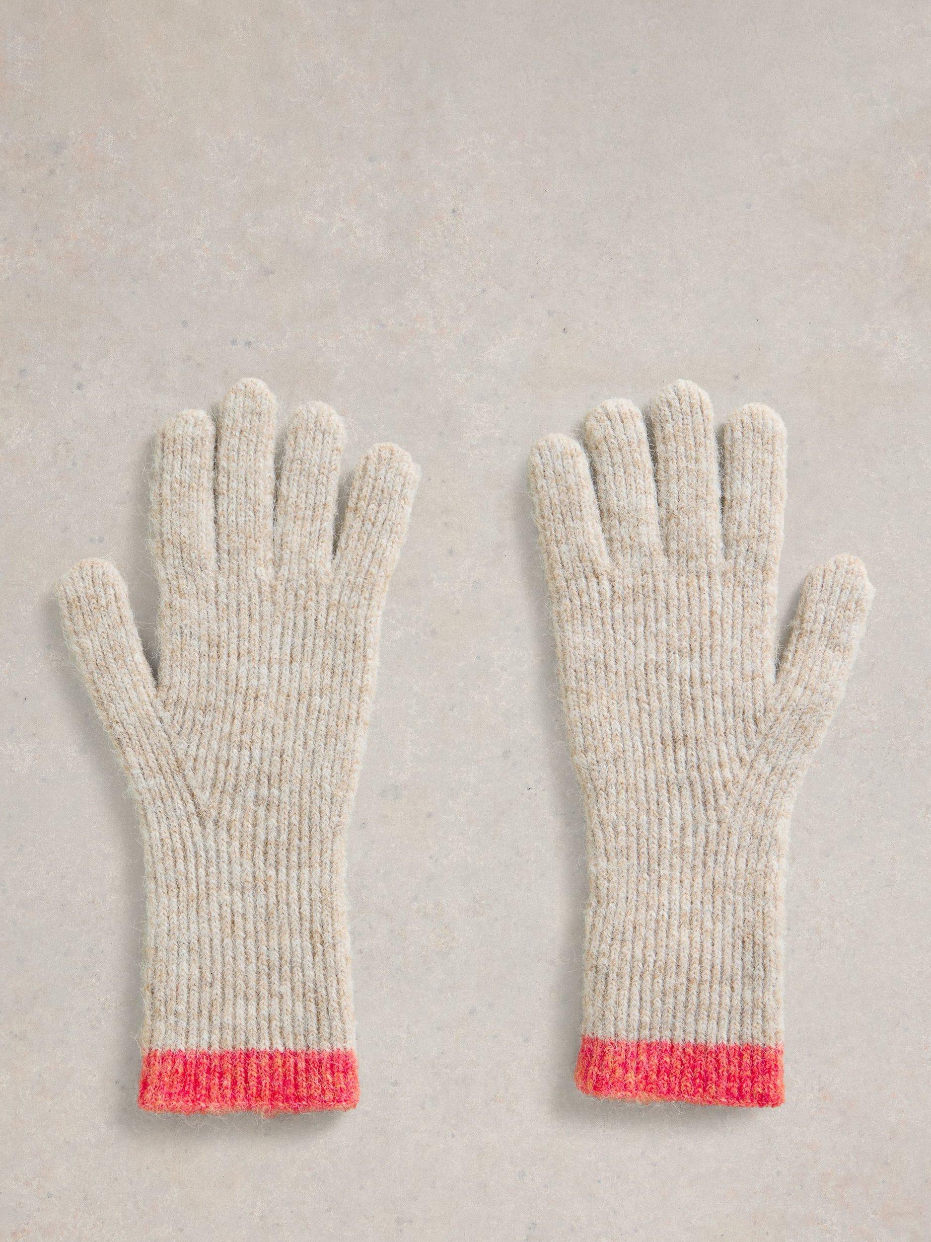 Product image 2 of 3, which shows White Stuff Colour Block Knit Gloves, Natural/Multi, One Size