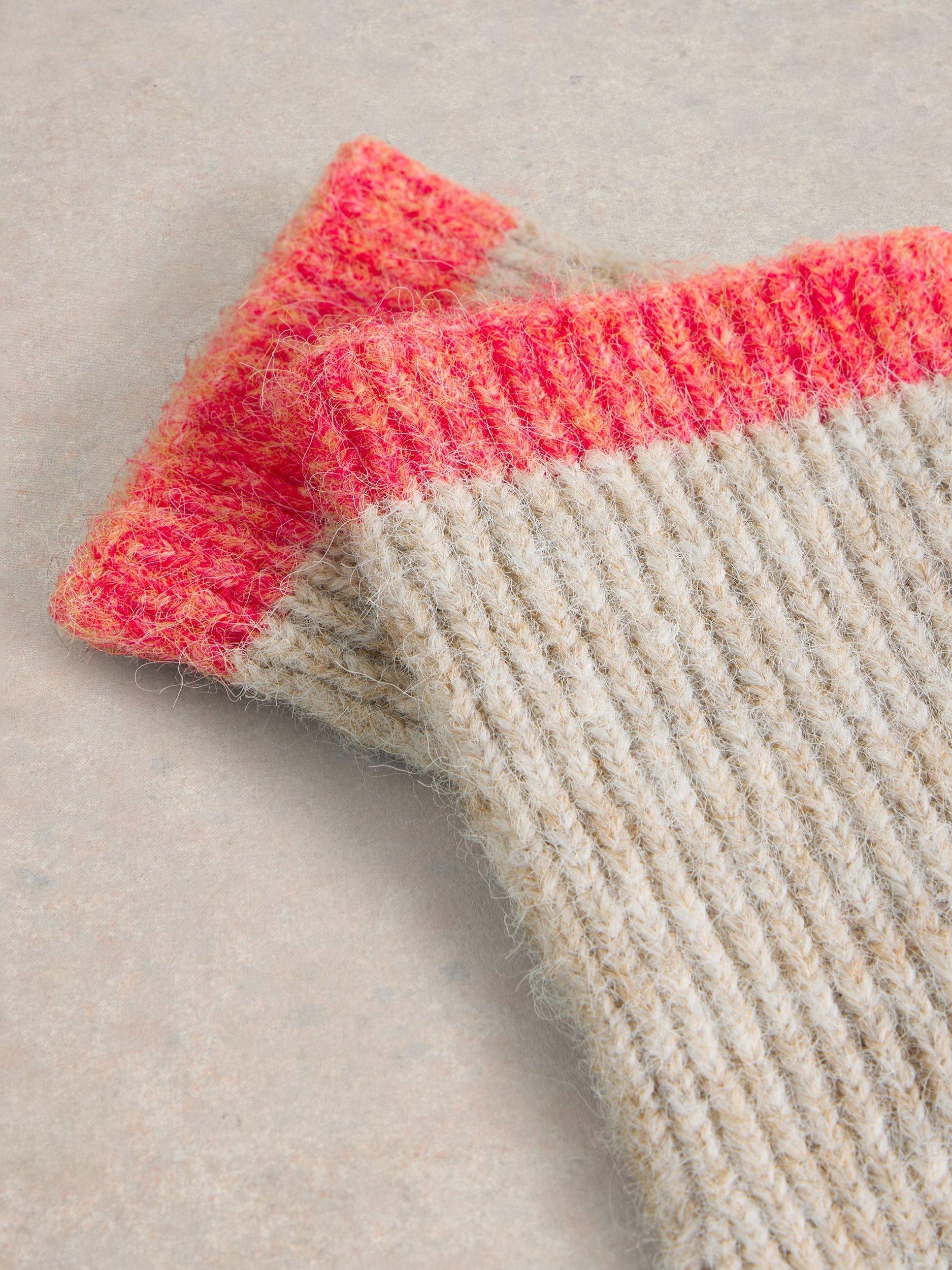 Product image 3 of 3, which shows White Stuff Colour Block Knit Gloves, Natural/Multi, One Size