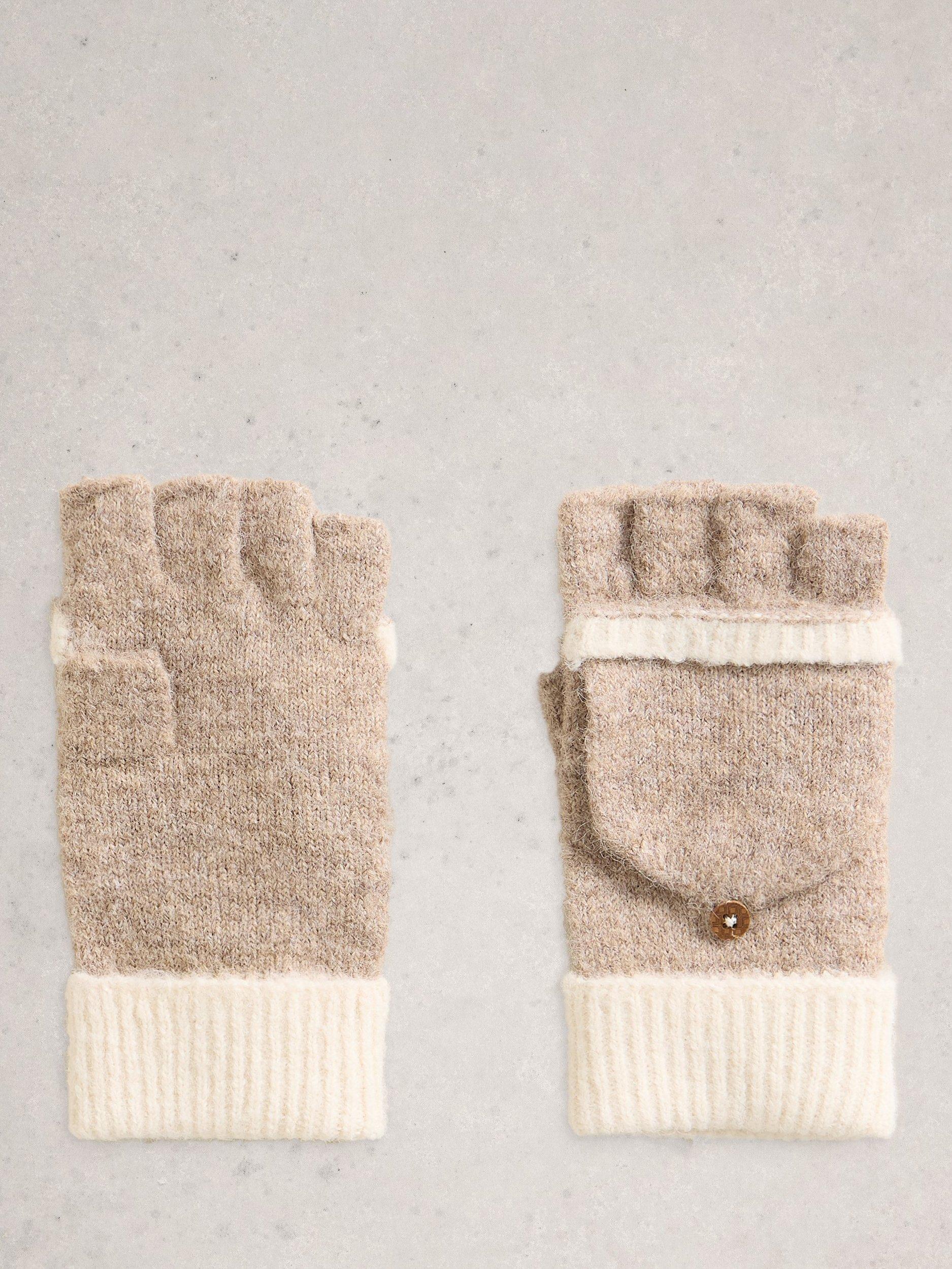 Product image 2 of 3, which shows White Stuff Emma Colour Block Knit Flip Mittens, Natural, One Size