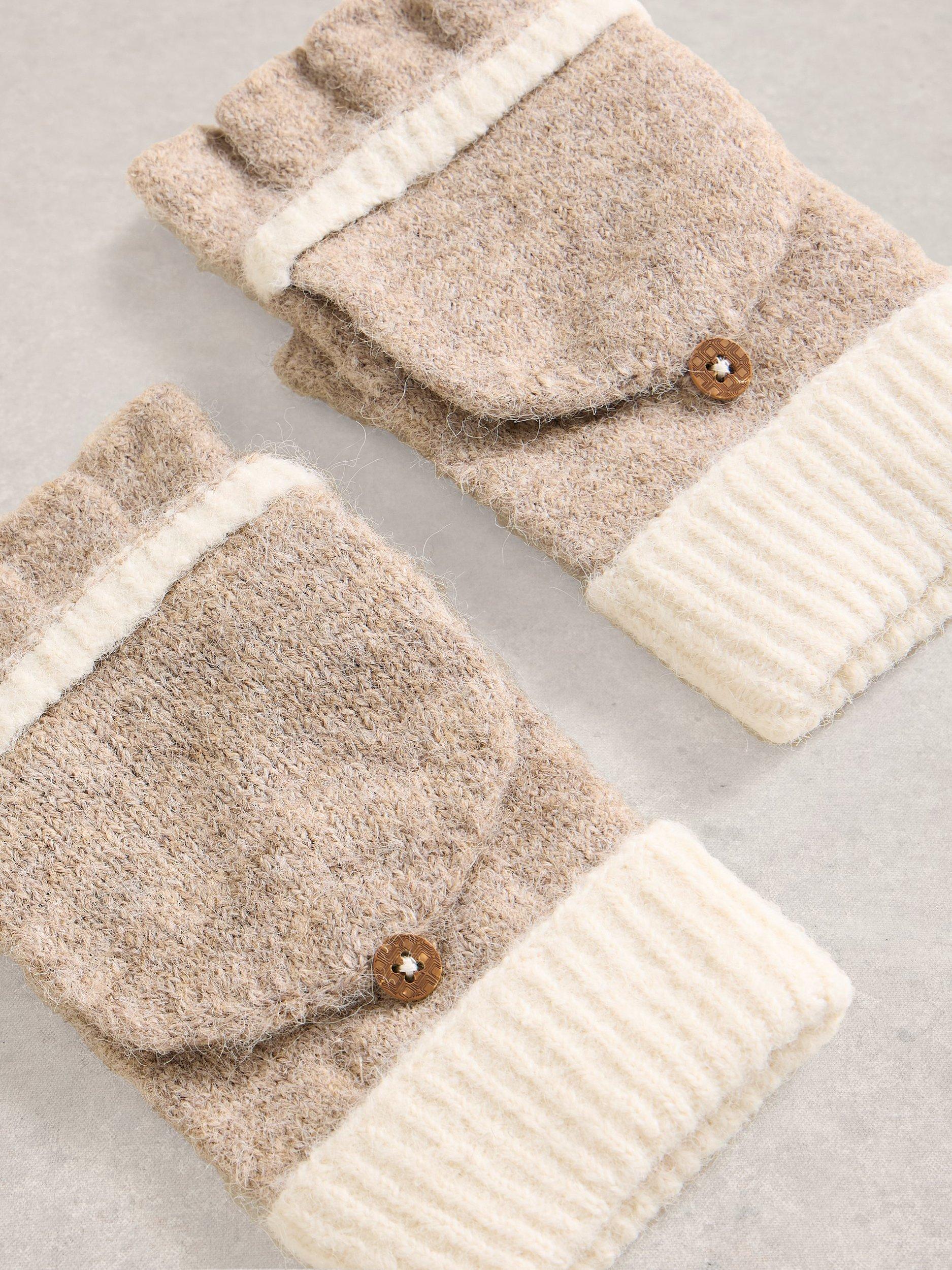 Product image 3 of 3, which shows White Stuff Emma Colour Block Knit Flip Mittens, Natural, One Size