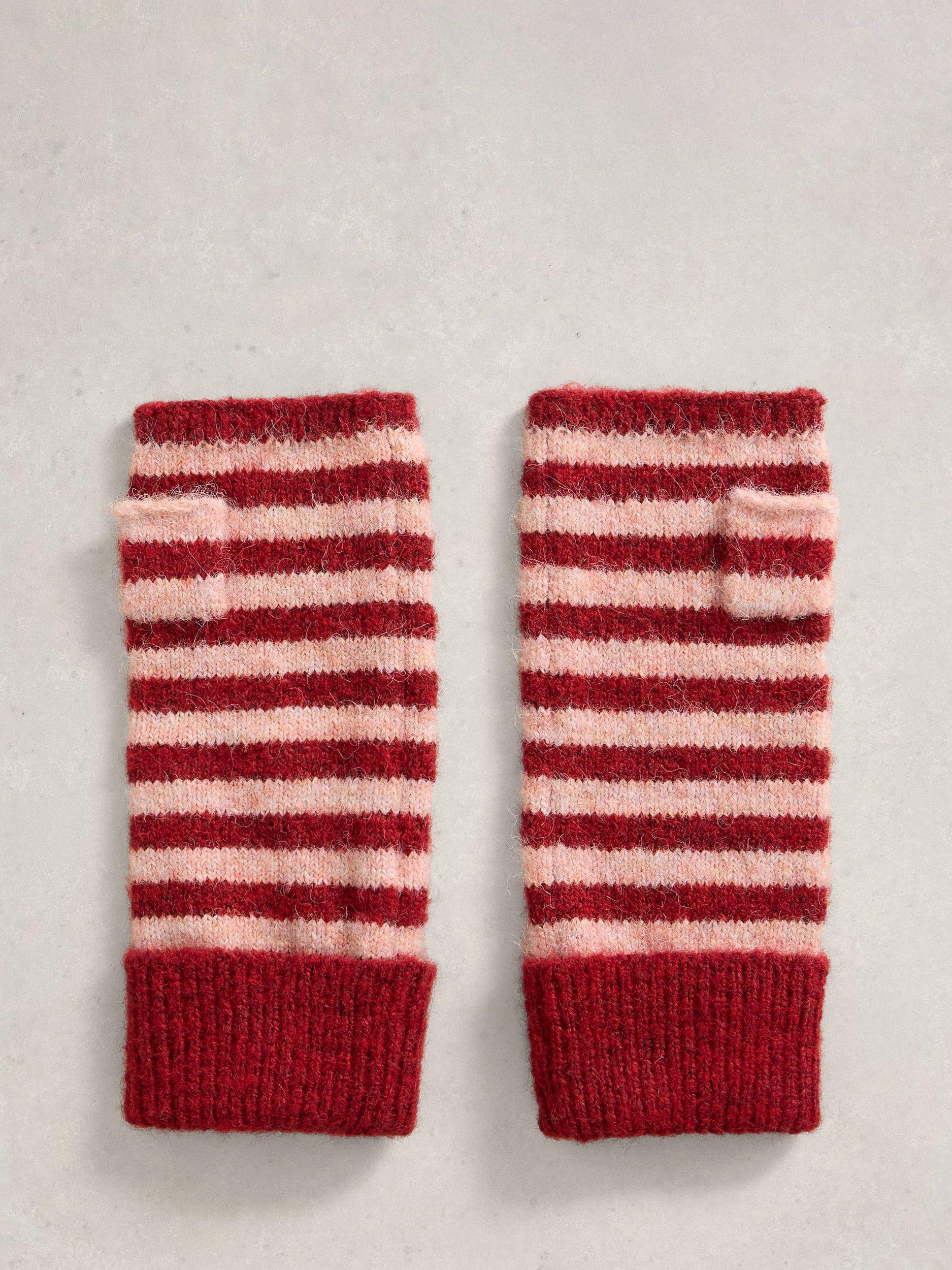 White Stuff Emma Striped Fingerless Gloves , Dark Red, One Size