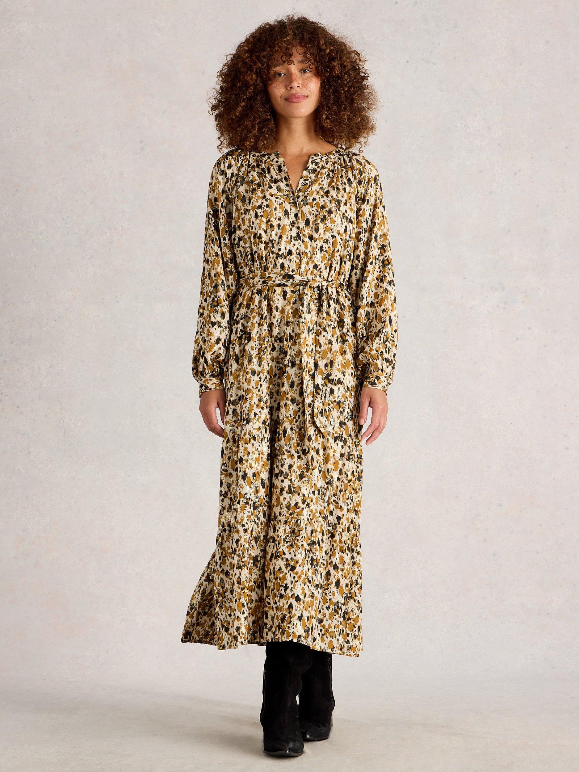 Product image 1 of 6, which shows White Stuff Delilah Abstract Metallic Midi Dress, Chart/Multi, 6