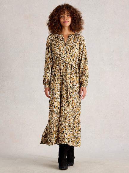 White Stuff Delilah Abstract Metallic Midi Dress, Chart/Multi, Chart/Multi