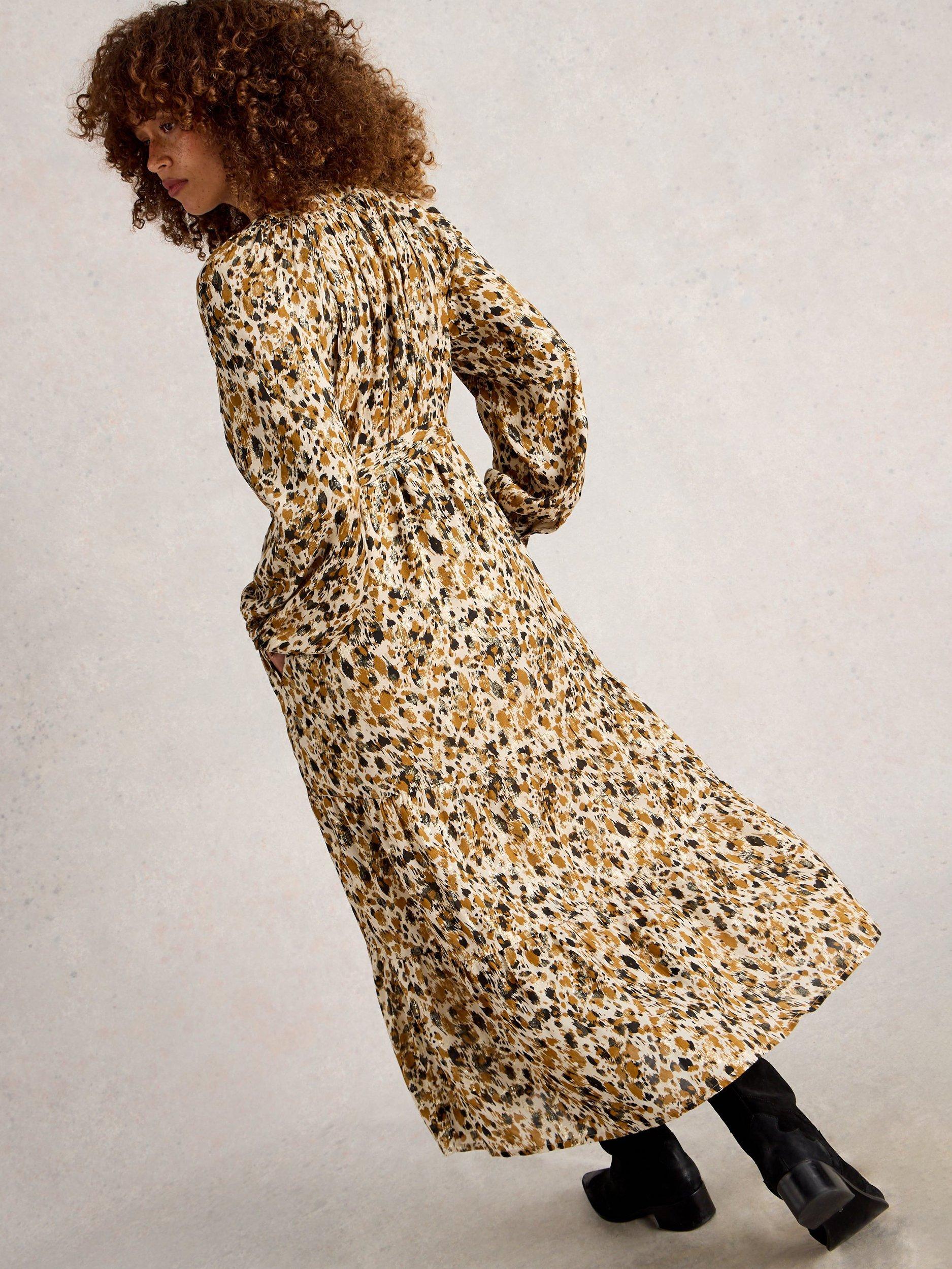 Product image 2 of 6, which shows White Stuff Delilah Abstract Metallic Midi Dress, Chart/Multi, 6