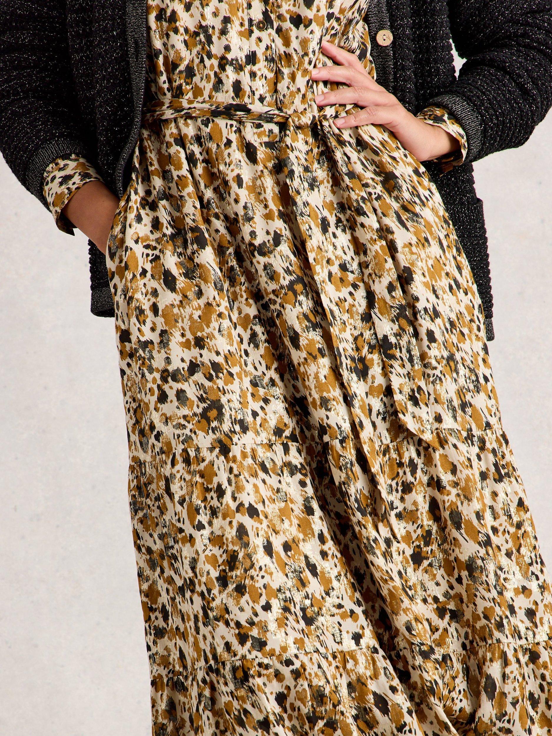 Product image 3 of 6, which shows White Stuff Delilah Abstract Metallic Midi Dress, Chart/Multi, 6