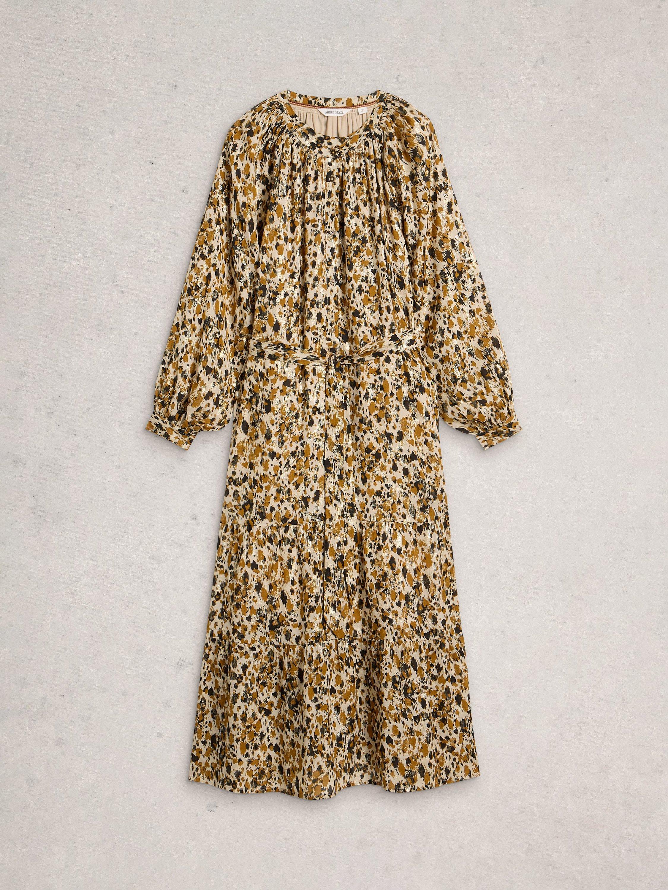 Product image 5 of 6, which shows White Stuff Delilah Abstract Metallic Midi Dress, Chart/Multi, 6