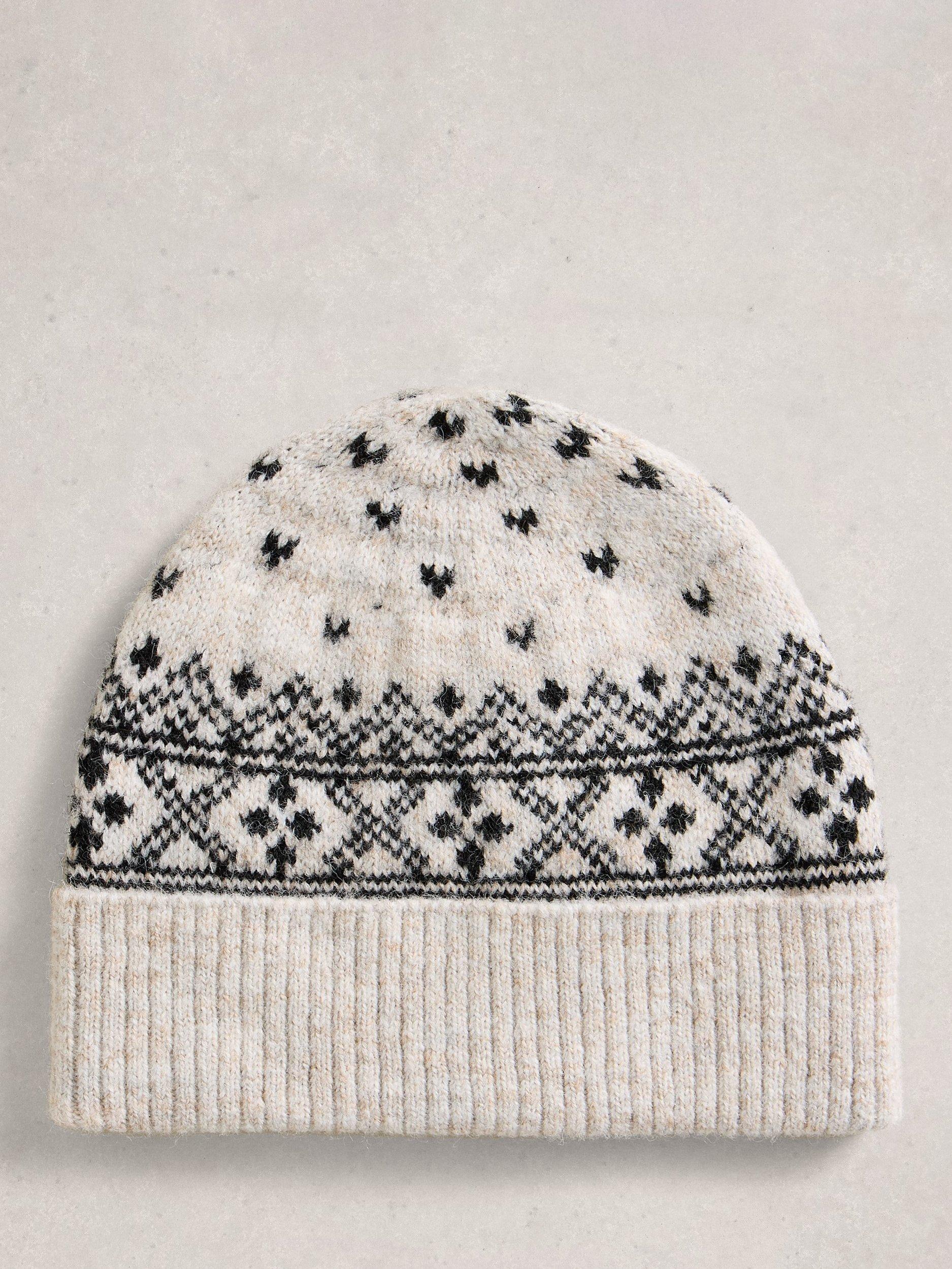 Product image 1 of 2, which shows White Stuff Fair Isle Print Beanie, Natural/Multi, One Size