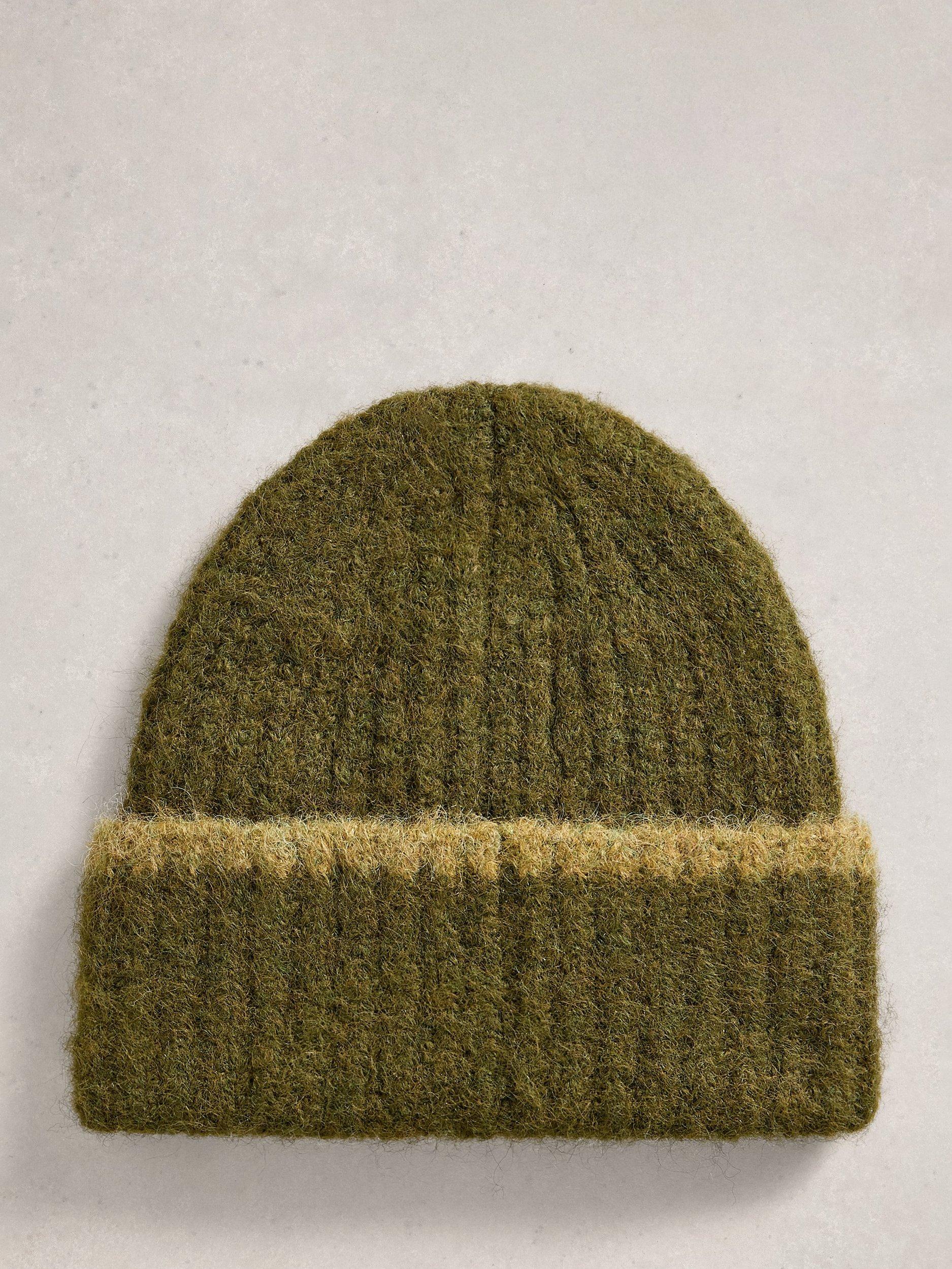 Product image 2 of 2, which shows White Stuff Emma Colour-Block Beanie, Khaki Green, One Size