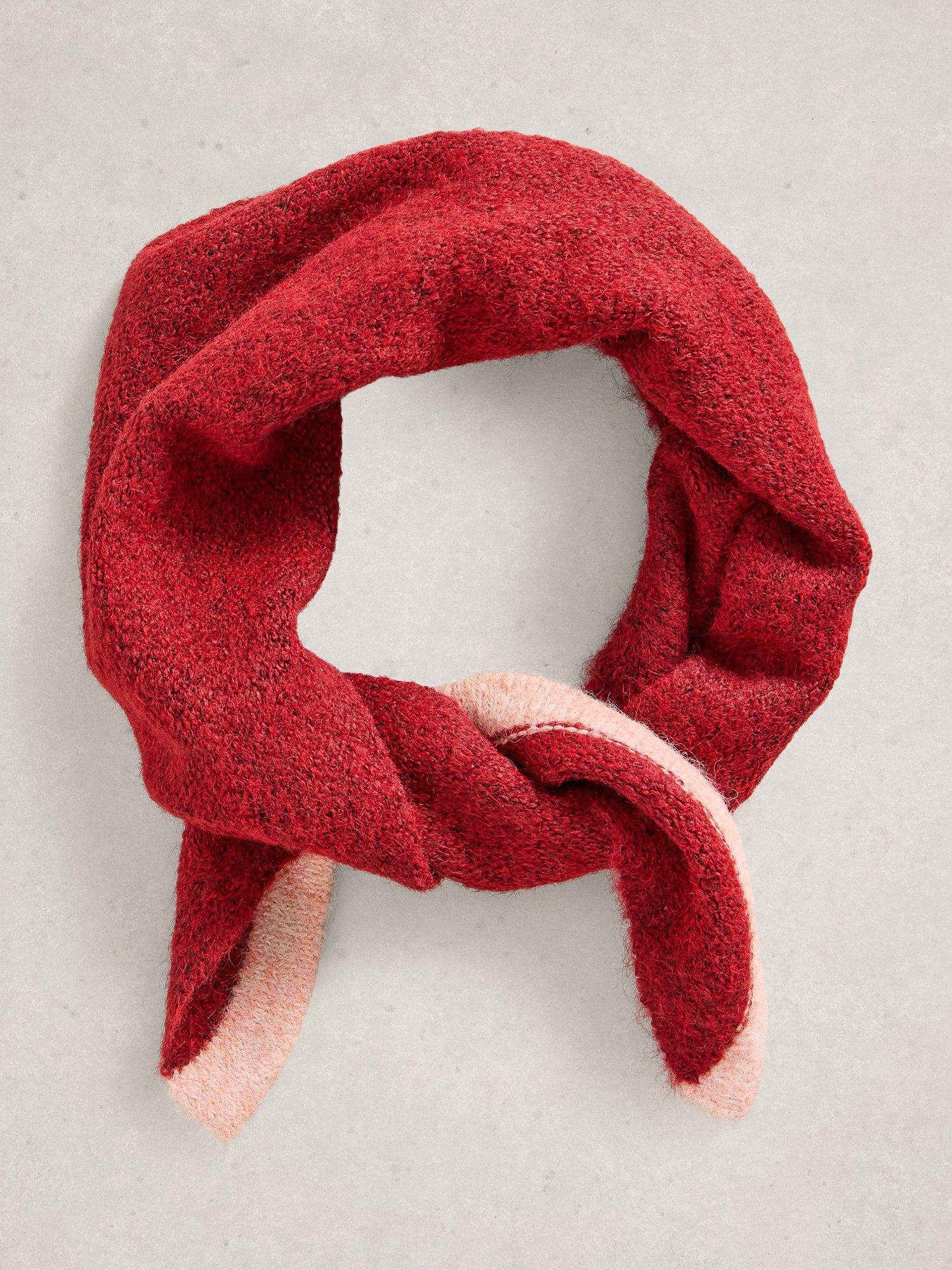 Product image 1 of 3, which shows White Stuff Emma Colour Block Knit Triangle Scarf, Dk Red, One Size