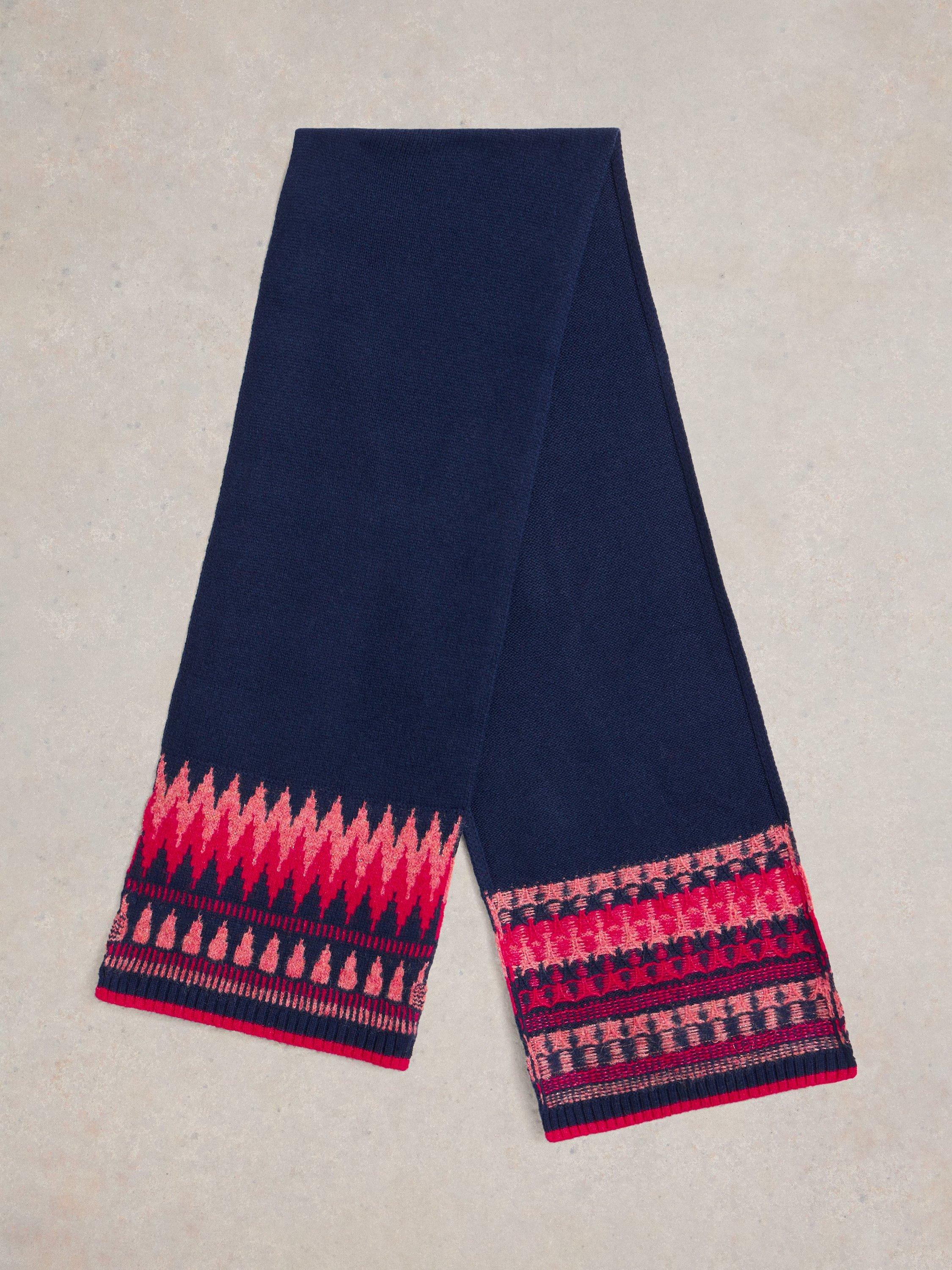 Product image 2 of 3, which shows White Stuff Fair Isle Knit Wool Rich Scarf, Navy/Multi, One Size