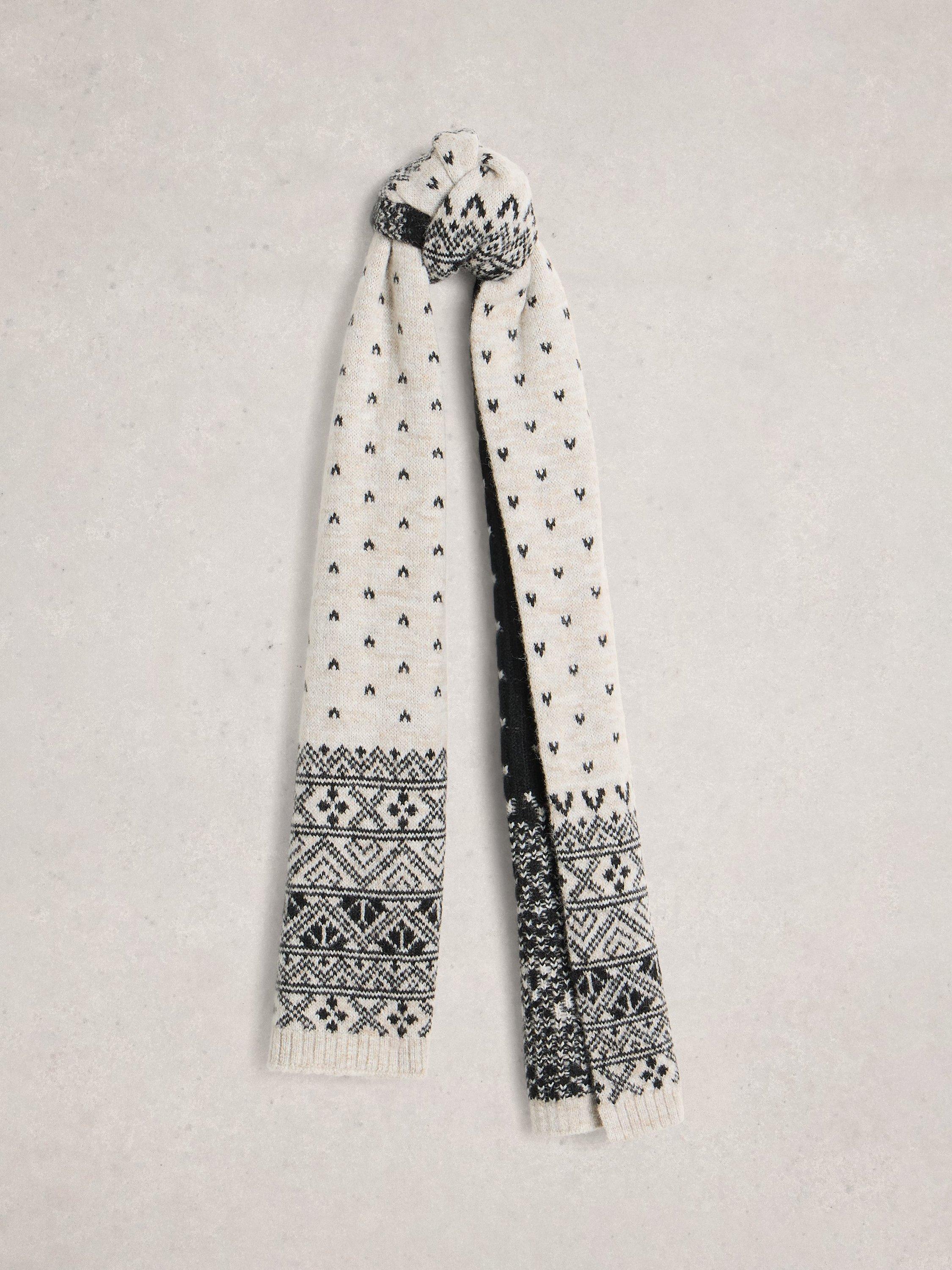 Product image 1 of 3, which shows White Stuff Fair Isle Heart Scarf, Natural/Multi, One Size