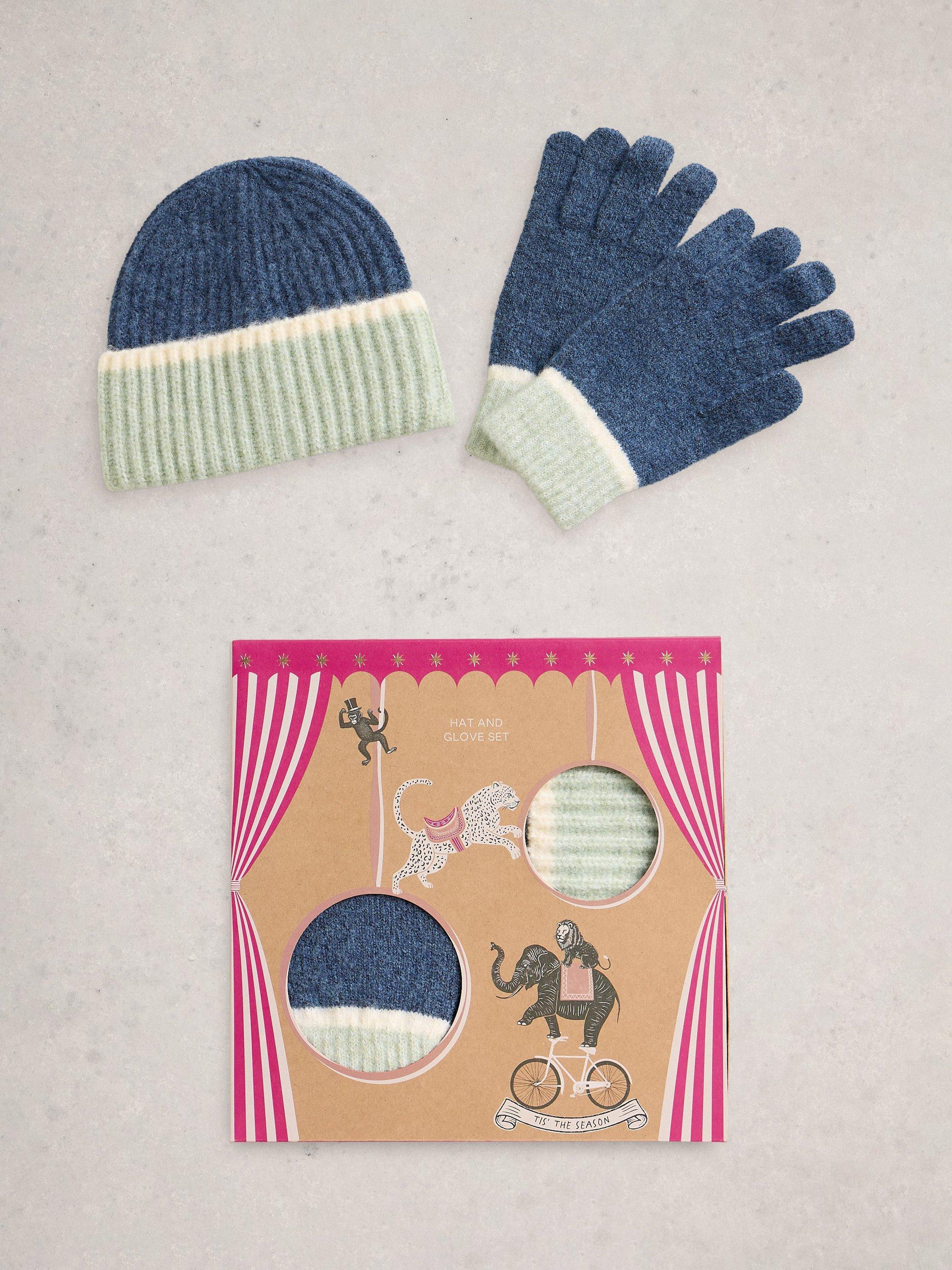 White Stuff Colour Block Hat & Gloves Gift Set