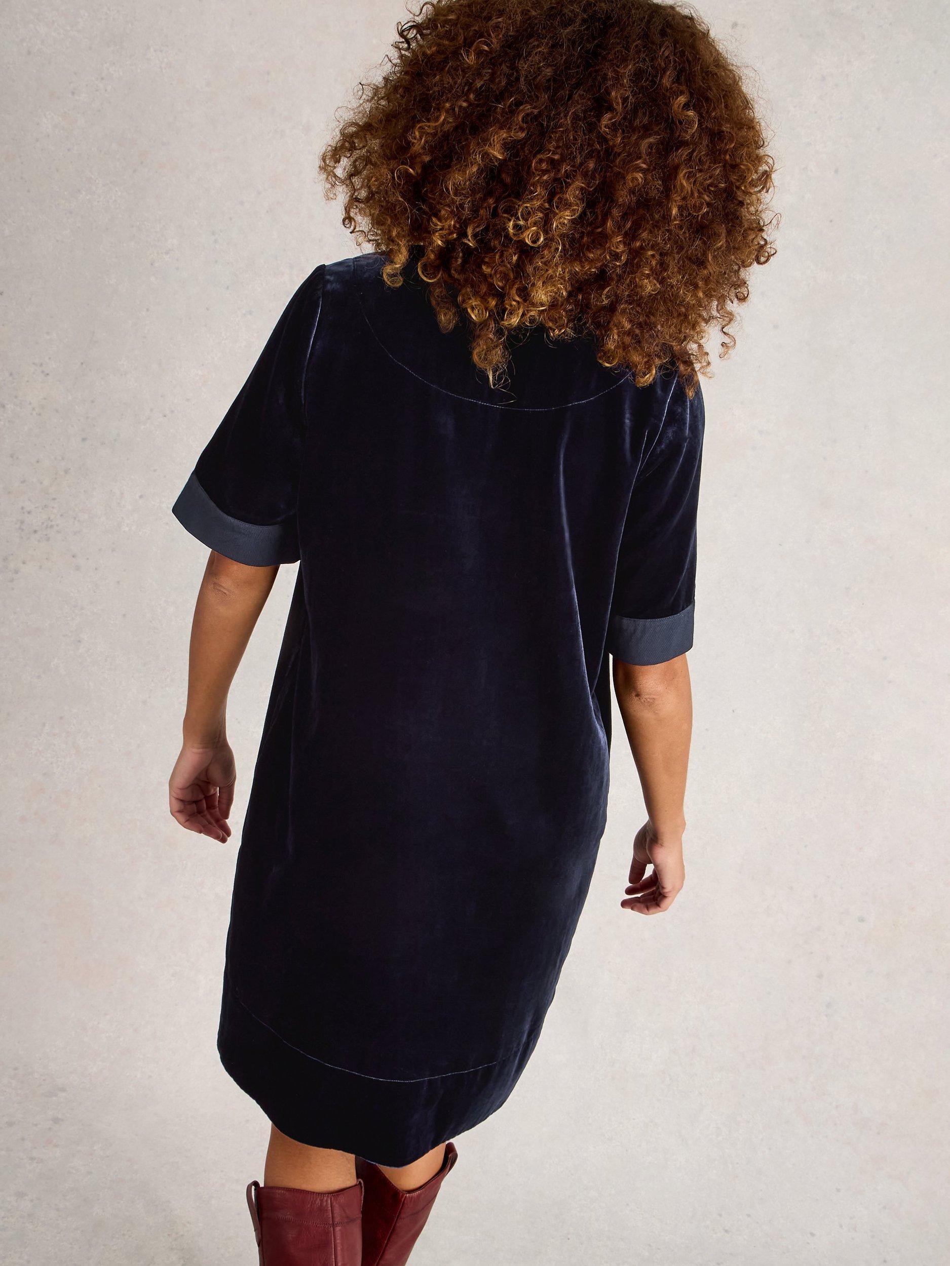 Product image 2 of 6, which shows White Stuff June Velvet Tunic Dress, Dark Navy, 6