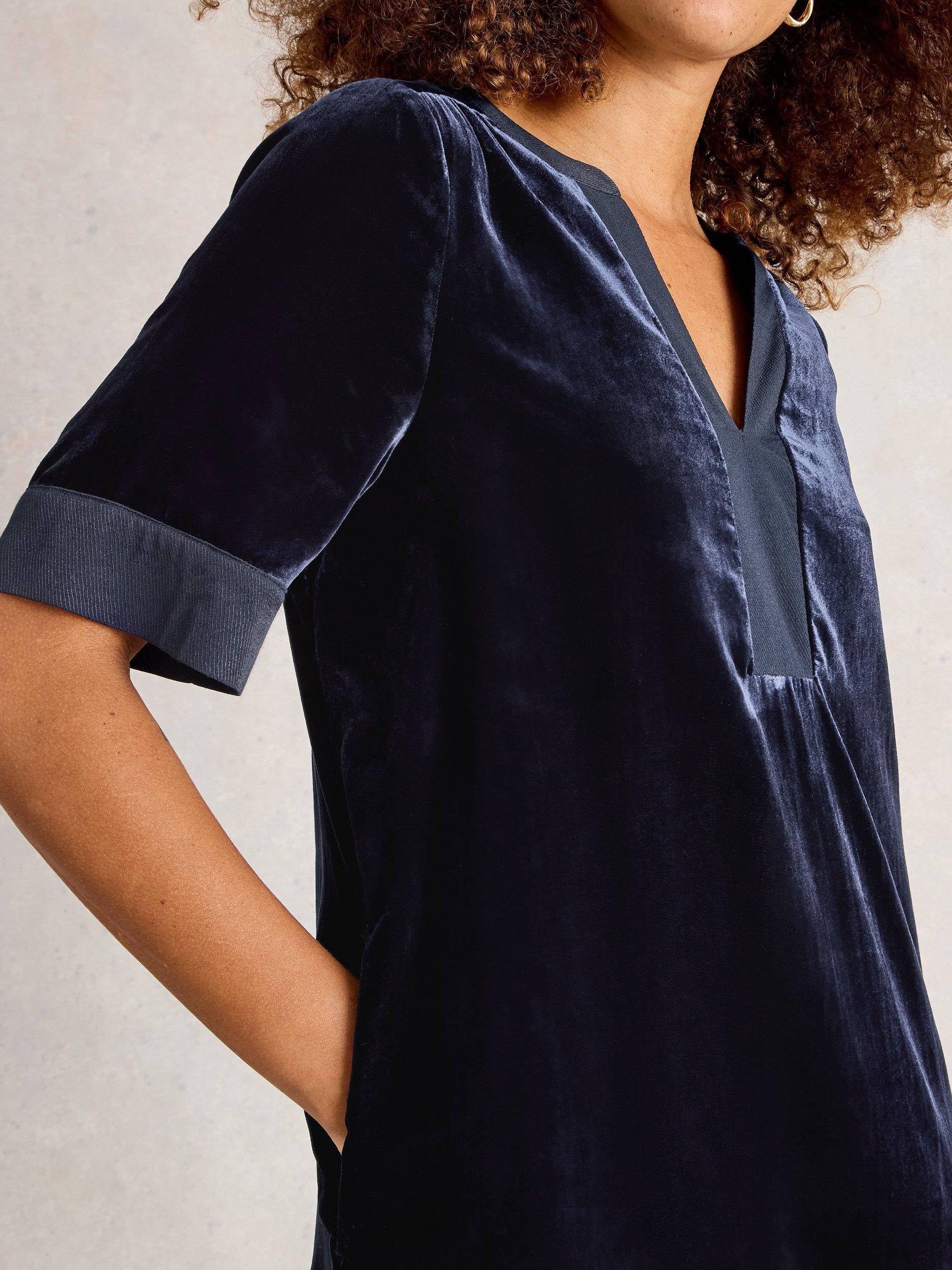 Product image 3 of 6, which shows White Stuff June Velvet Tunic Dress, Dark Navy, 6
