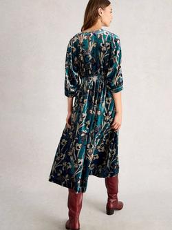 White Stuff Lucy Midi Velvet Smock Dress - view 2, Blue/Multi