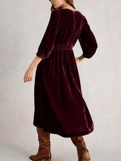 White Stuff Lucy Velvet Midi Smock Dress - view 2, Dark Plum