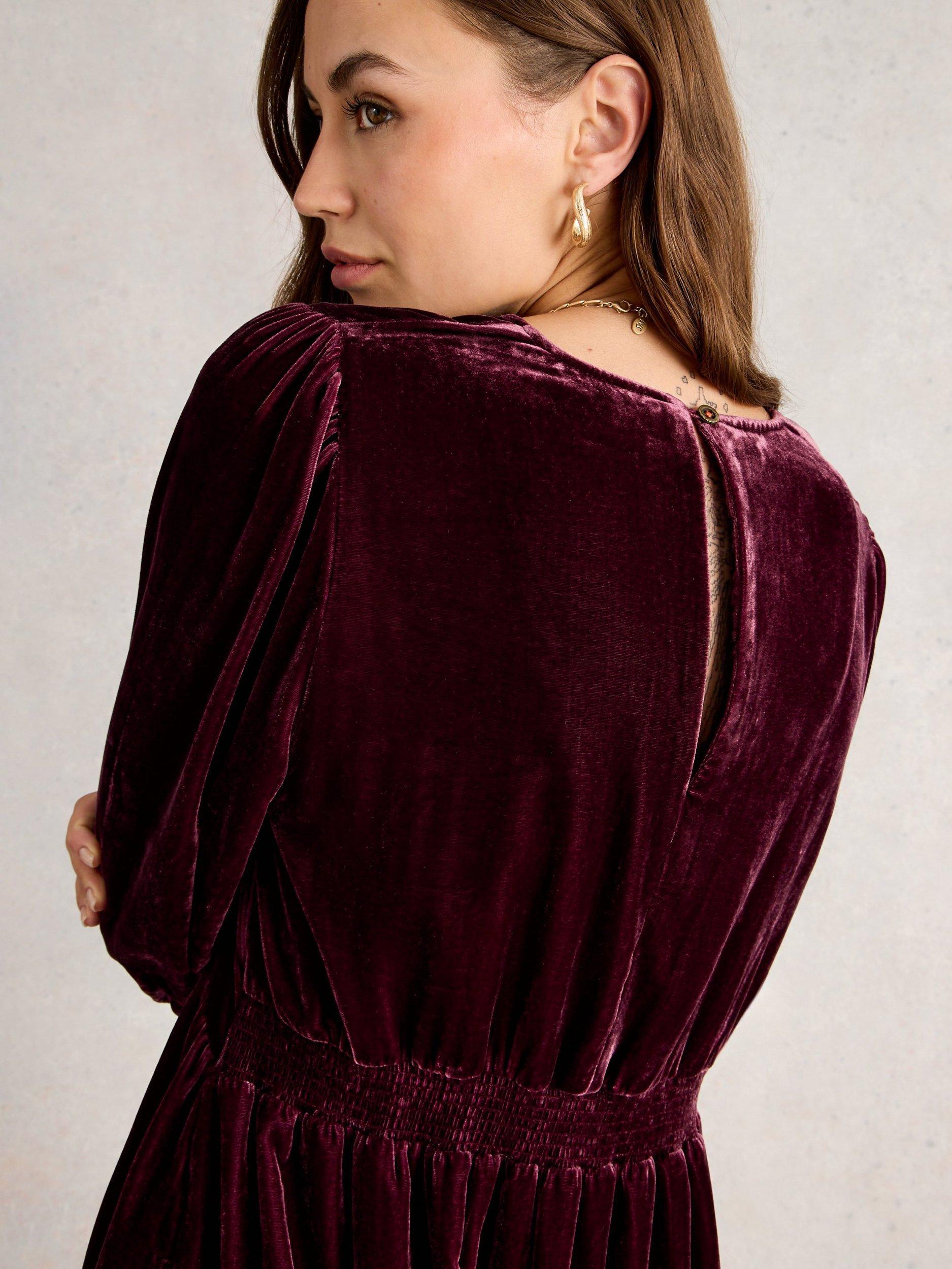 Product image 3 of 6, which shows White Stuff Lucy Velvet Midi Smock Dress , Dark Plum, 6