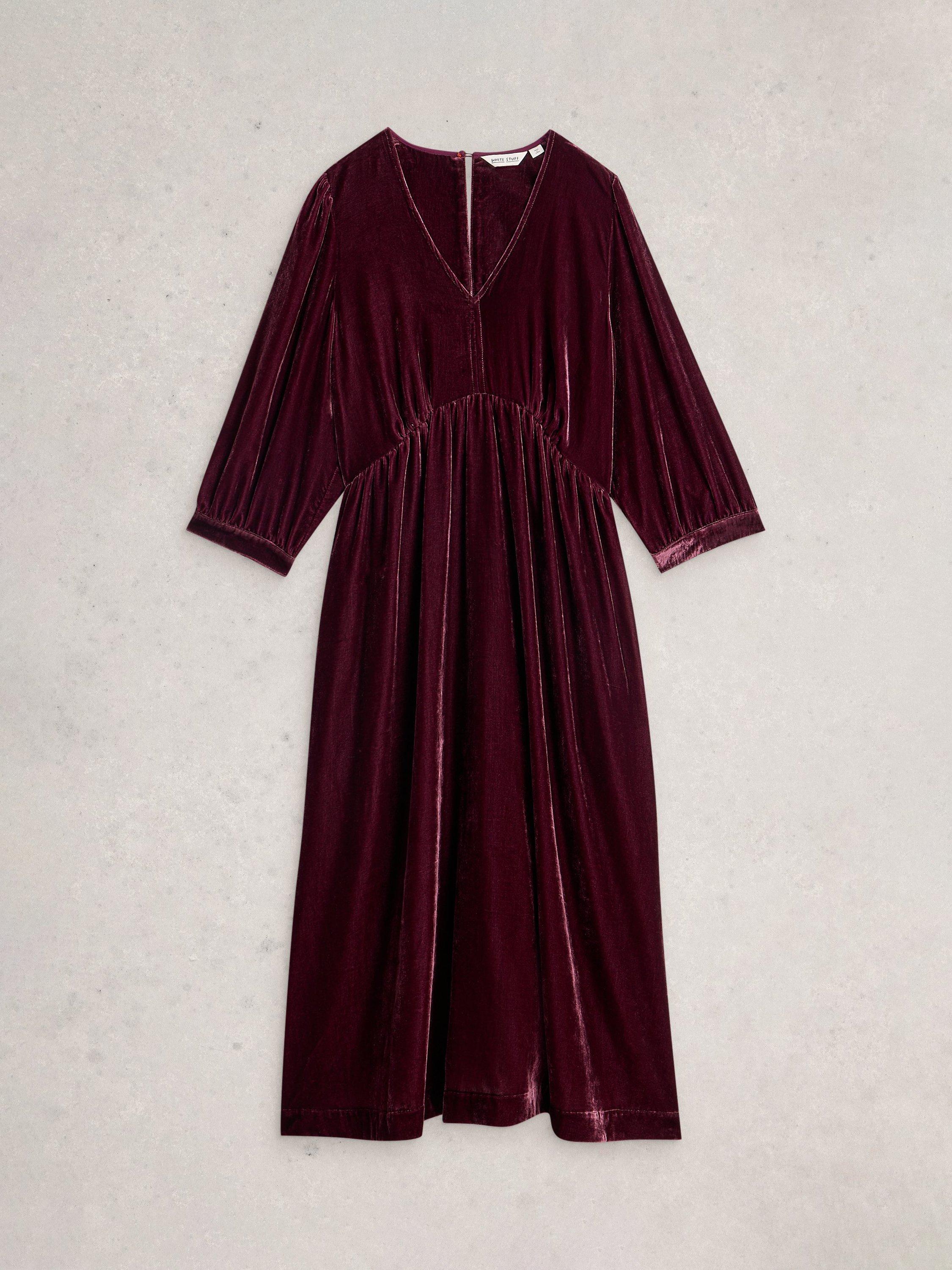 Product image 5 of 6, which shows White Stuff Lucy Velvet Midi Smock Dress , Dark Plum, 6