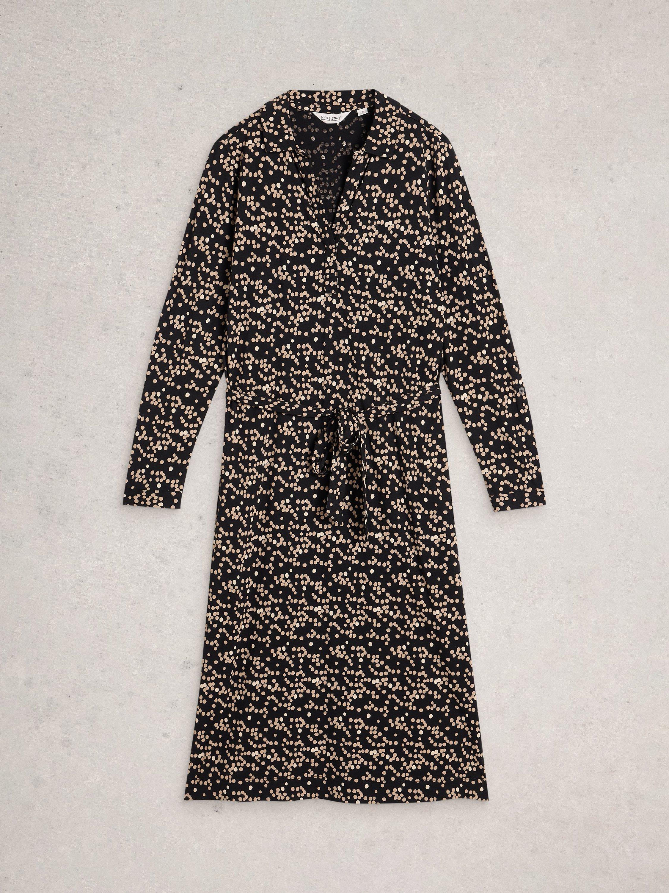 Product image 5 of 6, which shows White Stuff Tina Spot Jersey Dress, Black/Multi, 6