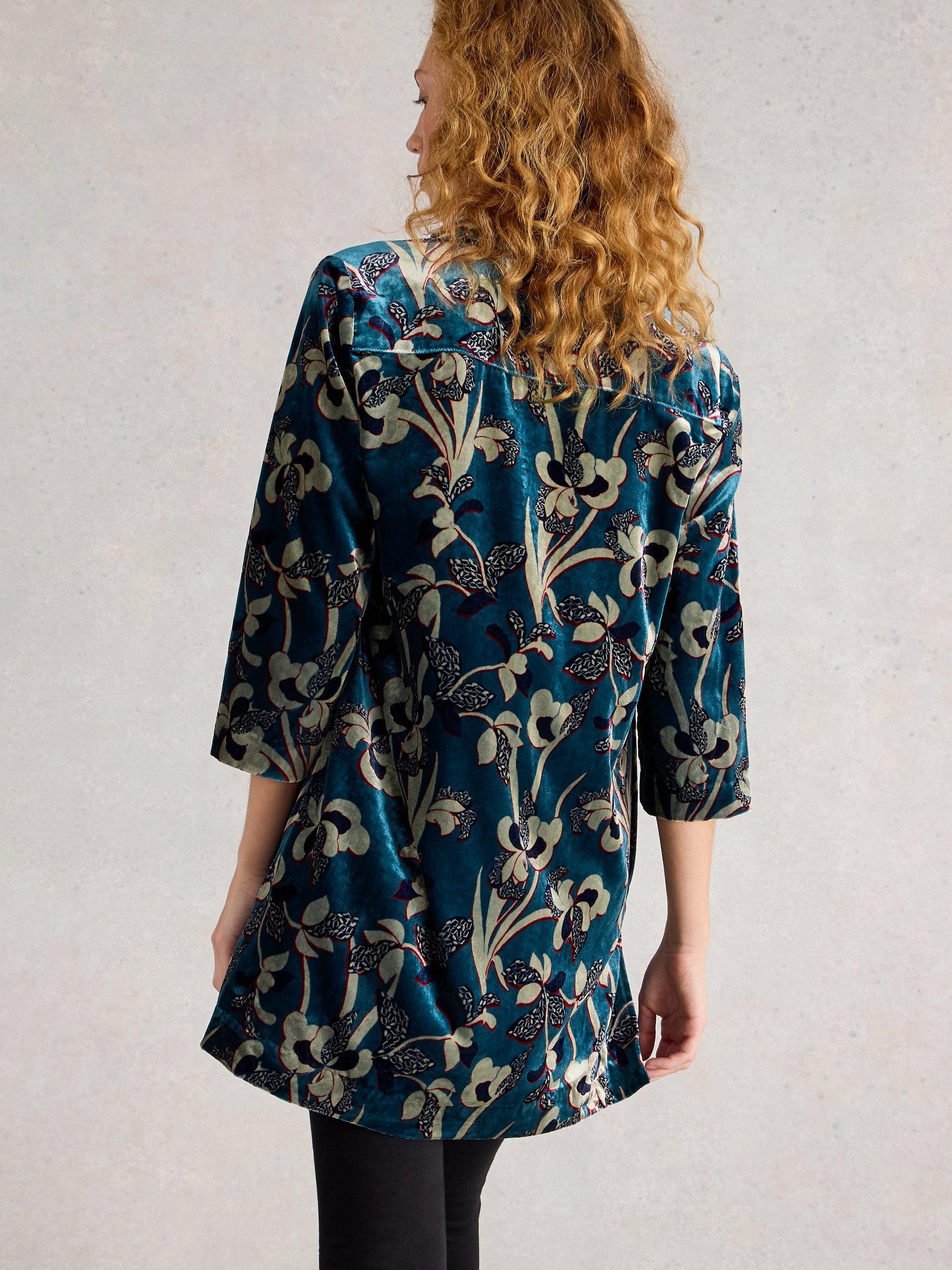 Product image 2 of 6, which shows White Stuff Blake Velvet Floral Print Collared Tunic, Blue/Multi, 6