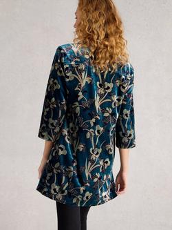 White Stuff Blake Velvet Floral Print Collared Tunic - view 2, Blue/Multi