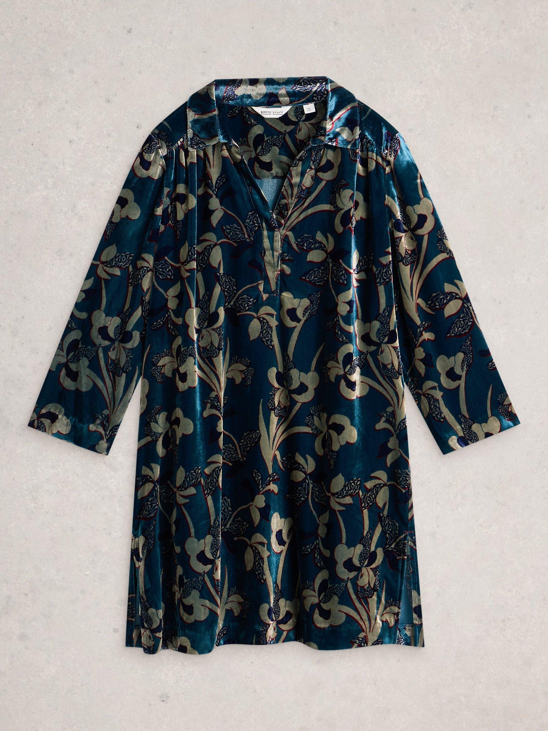 Product image 5 of 6, which shows White Stuff Blake Velvet Floral Print Collared Tunic, Blue/Multi, 6